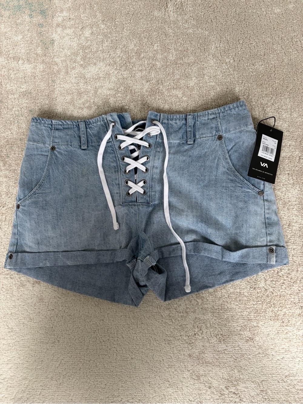 RVCA Light Blue Lace-Up Denim Shorts - Women's